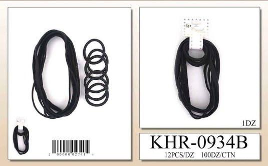 Hair-Black Elastic Head Band With Hair Ties KHR-0934B (12pc pack)