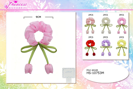 Hair-Tulip Bow Scrunchie in Assorted Pastels HS-10753M (12pc pack)