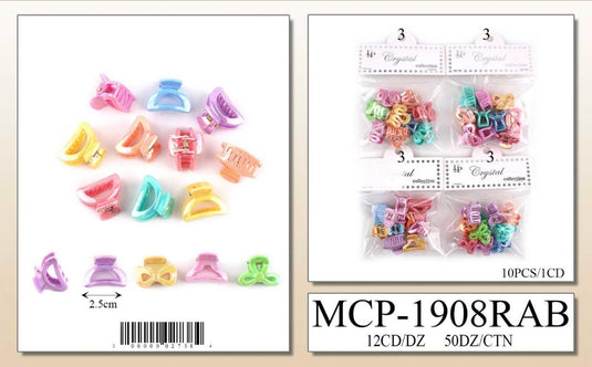 Hair-Assorted Shapes Mini  Hair Clips MCP-1908RAB (12pc pack)