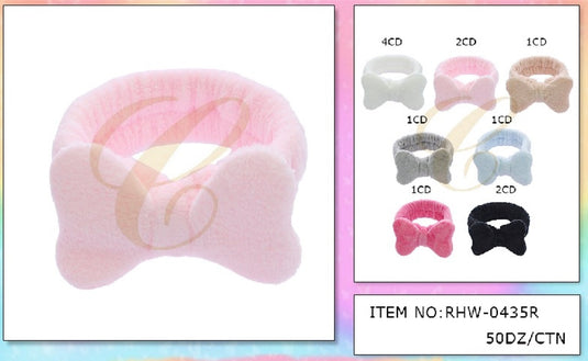 Accessories-Fluffy Bow Spa Headband RHW-0435R (12pc pack)