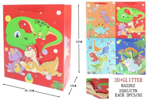Accessories- Dinosaur Paper Gift Bag BA2262 (12pc pack)