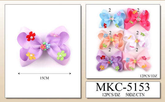 Hair-Flower Bow Hair Clip MKC-5153 (12pc pack)