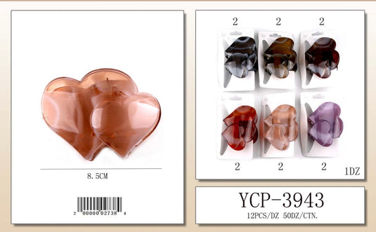 Hair-Translucent Double Heart Hair Claw Clip YCP-3943 (12pc pack)