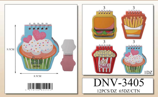 Novelties-Food-Shaped Mini Spiral Notebook DNV-3405 (12pc pack)