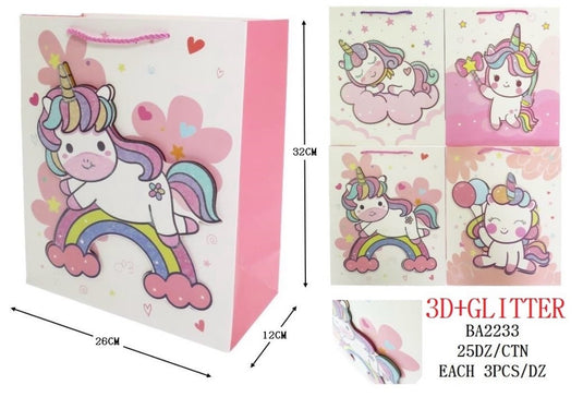 Accessories- Unicorn and Rainbow Gift Bag BA2233 (12pc pack)