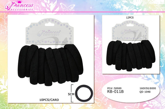 Hair-Black Hair Tie Rubber Band Liga Elastica Nylon RB-011B (12pc bulk)