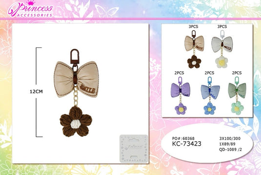 Accessories-“Smile” Bow & Flower Keychain KC-73423 (12pc pack)