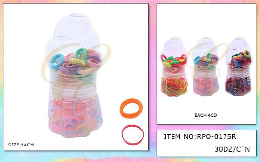 Hair-Colorful Mini Ponytails & Rubber Bands In Case Clear Colors RPO-0175R (12pc bulk)