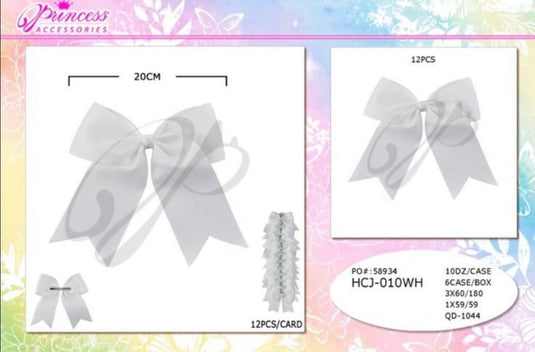 Hair-White Bow Hair Clip HCJ-010WH (12pcs strip)