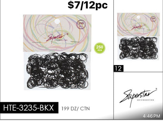 Hair-All Black 250pcs Rubber Bands Hair Tie HTE-3235-BKX (12pc pack)