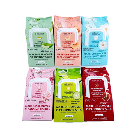 Skincare-Celavi Rose & Ceramide Make Up Remover Cleansing Tissues 60 Sheets MT203 ($2.25 each, 6pcs bulk)