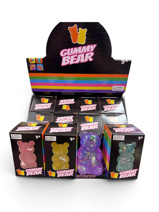 Accessories-Glitter Gummy Bear Squishy Toy SQ007 (12pc pack)