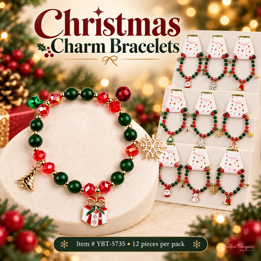 Jewelry-Christmas Charm Beaded Bracelets YBT-5735 (12pc pack)
