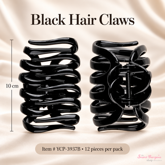 Hair-Black Open Weave Hair Claw Clip YCP-3937B (12pc pack)