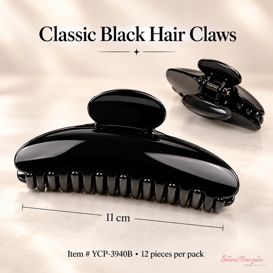 Hair-Black Hair Claw Clip YCP-3940B (12pc pack)