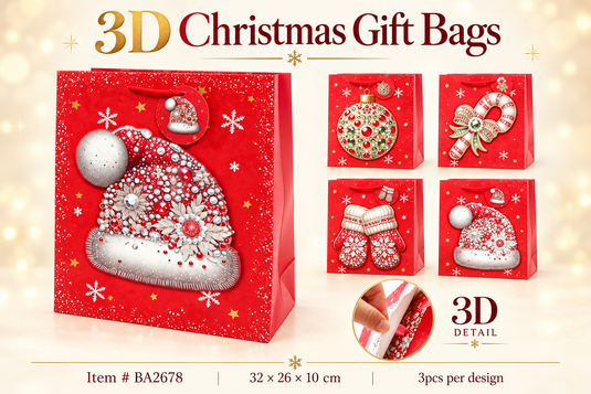 Novelties-3D Christmas Gift Bags BA2678 (12 Pc pack)