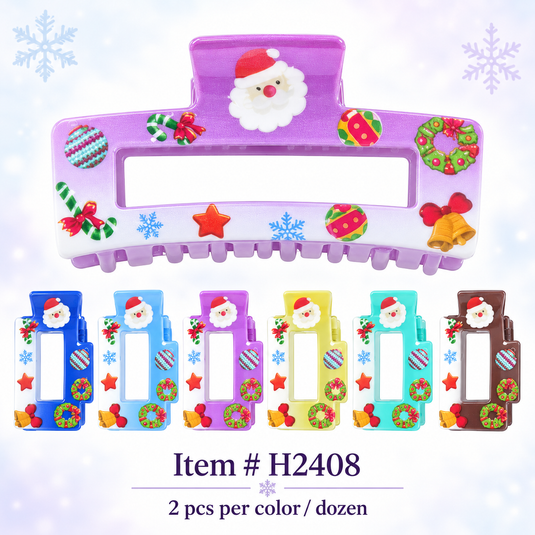 Hair-Christmas Rectangle Jaw Hair Clip H2408 (12pc pack)
