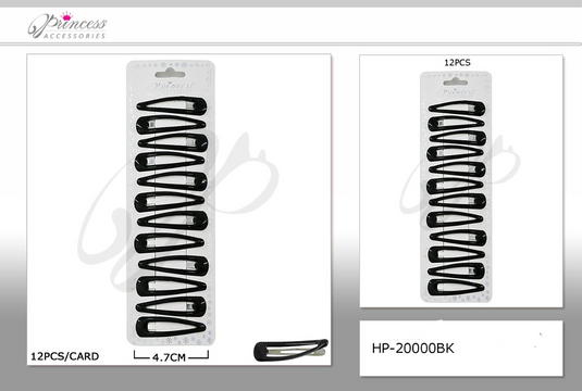 Hair- Black snap hair clips HP-20000BK (12pc pack)