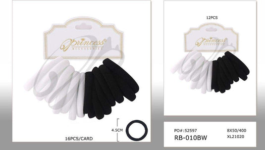 Hair- Black & White Hair ties RB-010BW (12pc pack)